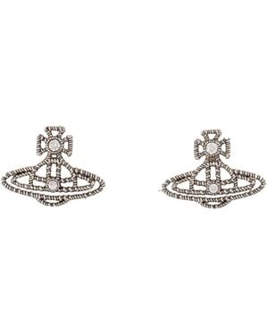 Vivienne Westwood Platinum Brass Orb Zirconia Earrings - Metallic