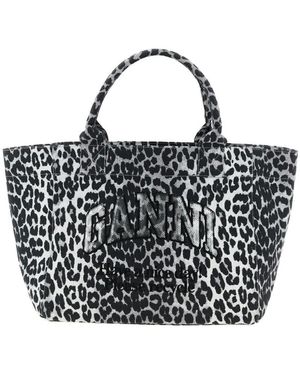 Ganni Leopard Sequin Medium Tote - Black
