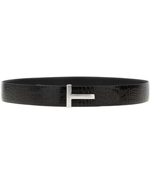 Tom Ford Reversible Crocodile Leather Belt - Black