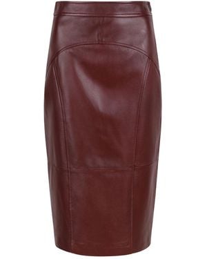 Max Mara Bordeaux Calf Leather Skirt - Red