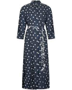 Max Mara S Max Mara Long Silk Dress With Polka Dots - Blue