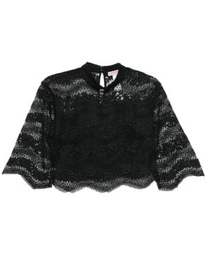Twinset Lace Scalloped Hem Top - Black