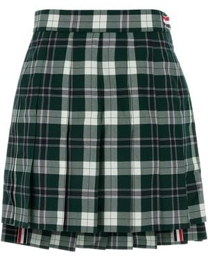 Thom Browne Wool Blend Pleated Miniskirt - Green