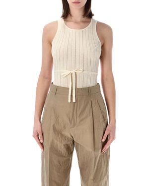 Sessun Sessùn Andrade Cotton Knit Openwork Bodysuit - Natural