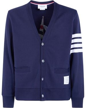 Thom Browne 4-Bar Boat Cotton Cardigan - Blue