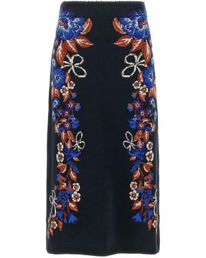 FARM Rio 'Bow Garden Knit' Intarsia Skirt - Blue