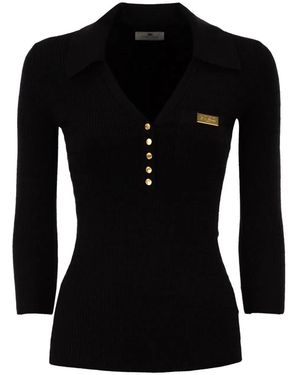 Elisabetta Franchi Micro-Cable Knit Polo Shirt - Black