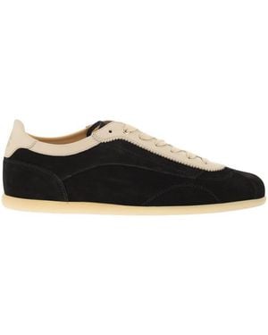 Brunello Cucinelli Washed Suede Trainers With Slim Soles - Black