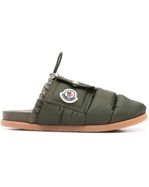 Moncler Mon Pocket Logo Patch Padded Down Mules - Green