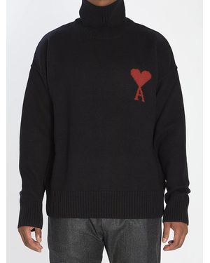 Ami Paris Wool Ami De Coeur Turtleneck - Black