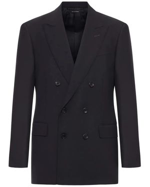 Tom Ford High Twist Broken Twill Double Breast Jacket - Blue
