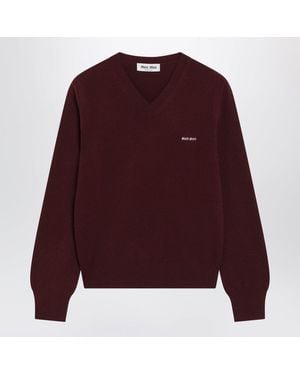 Miu Miu V-Neck Wool Cardigan - Purple