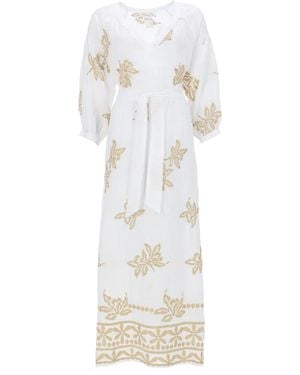 120% Lino Abito Midi Con Stampa - White