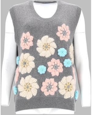 Ganni Gilet With Floral Appliqués, Waistcoats & Gilets - Grey