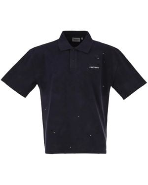 Carhartt Cotton Polo Shirt With Paint Splatter Details - Blue