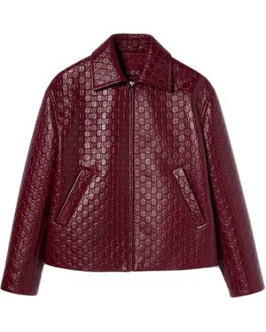 Gucci Oversized Leather Jacket With Embossed Gg - Red