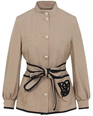 Valentino Caban Embroidered Logo Vg Jacket - Natural