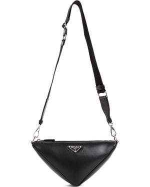 Prada Leather Triangle Crossbody Bag in Black | Lyst