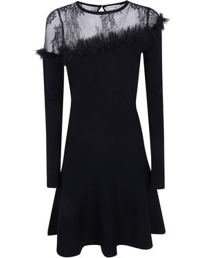 Blumarine Wool Dress With Lace - Black