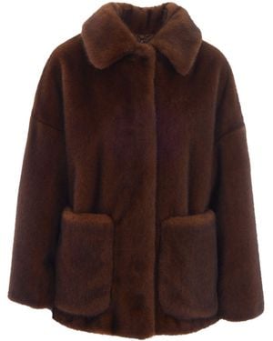 Herno Polyester Faux Fur Bomber - Brown