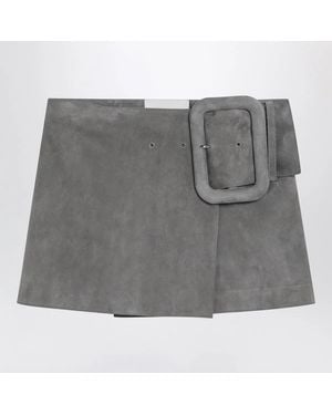 Ami Paris Suede Mini Skirt With Large Buckle Belt - Grey