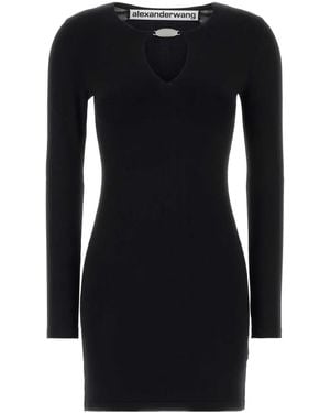 Alexander Wang Ls V-Neck Mini Dress With Crystal Necklace - Black