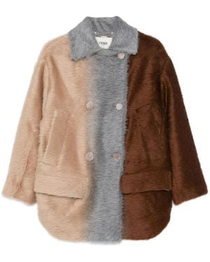 Fendi Double-Breasted Color-Block Coat - Brown