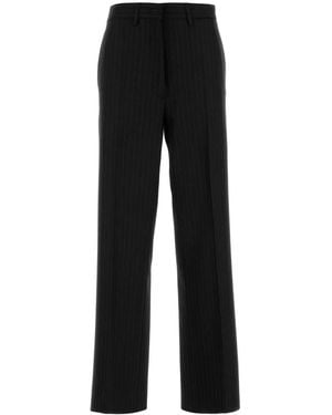 Miu Miu Embroidered Stretch Wool Palazzo Pant - Black