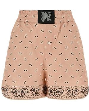 Palm Angels Printed Linen Blend Shorts - Natural
