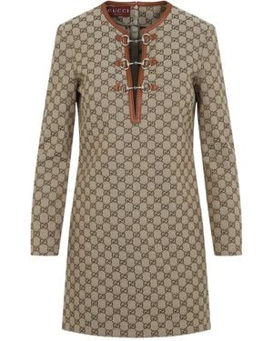 Gucci Gg Jacquard Fabric Dress - Brown