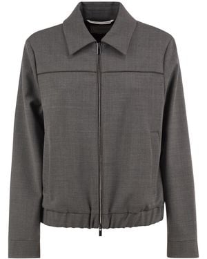 Peserico Stretch Wool Blend Bomber Jacket - Grey