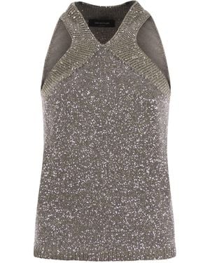 パーティードレス FABIANA FILIPPI Knitted mini dress with sequin edging Fabiana Filippi Sequin Edge Knitted Mini Dress In Neutral