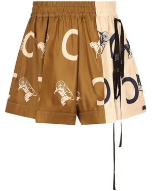 Celine Logo-Print Panelled Shorts - Natural