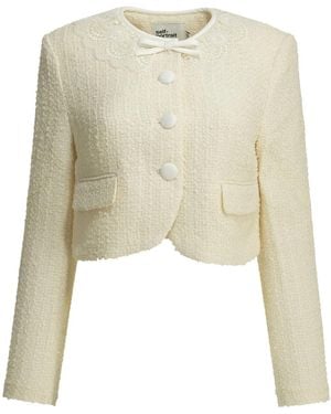 Self-Portrait Bouclé Blazer With Lace Details - Natural