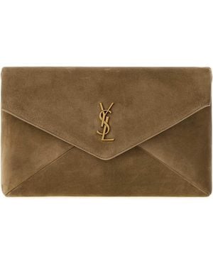 Saint Laurent Cappuccino Suede Large Envelope Clutch - Brown