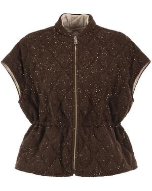 Fabiana Filippi Quilted Virgin Wool, Silk And Cashmere Gilet With Sequins - Brown