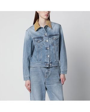 Rohe Denim Jacket With Suede Collar - Blue