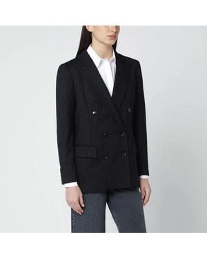 VI TO VI Pinstripe Lurex Doublebreasted Jacket - Black