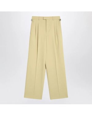 Ami Paris Wide Lime-Coloured Wool Trousers - Yellow