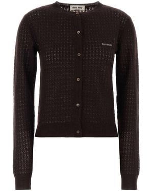Miu Miu Dark Cashmere Blend Cardigan - Black