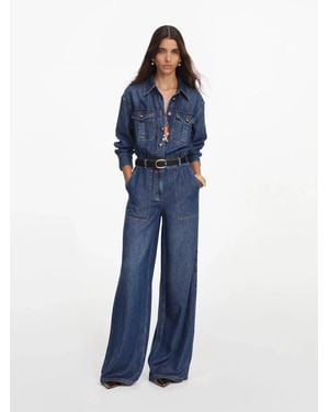 Self-Portrait Denim Relaxed Fit Jumpsuit - Blue