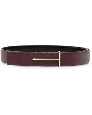 Tom Ford Grained Leather And Spazzolato Leather Slim T Belt - White
