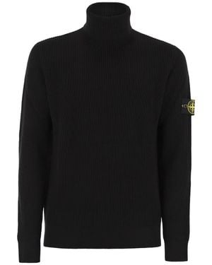 Stone Island Ribbed Turtleneck Sweater - Black