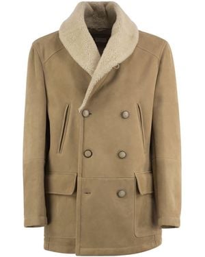 Brunello Cucinelli Double-Breasted Shearling Coat - Natural