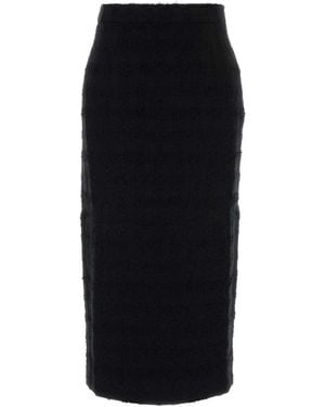 Alessandra Rich Check Tweed Boucle Midi Skirt - Black