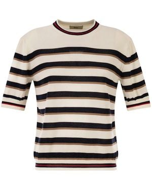 Herno Short-Sleeved Striped Cotton Sweater - White