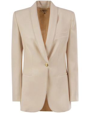 Elisabetta Franchi Crepe Jacket With Contrasting Topstitching - Natural