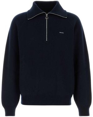 Prada Midnight Wool Blend Polo Shirt - Blue