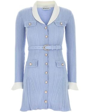 Self-Portrait Self Portrait Ribbed Knit Mini Dress - Blue
