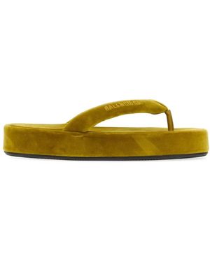 Balenciaga Mustard Velvet Jet Lag Thong Slippers - Yellow